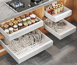 Seinloes 4Pack Expandable Pull Out Cabinet Organizer 21"Deep with Raising Pad for Framed Cabinets... | Amazon (US)