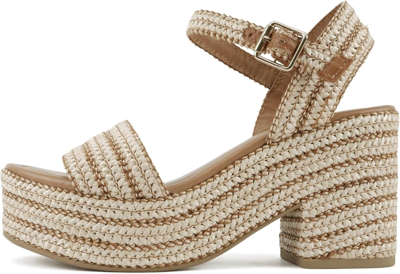 Soda Women's Castle Jute Open Toe Ankle Strap Platform Wedge | Amazon (US)