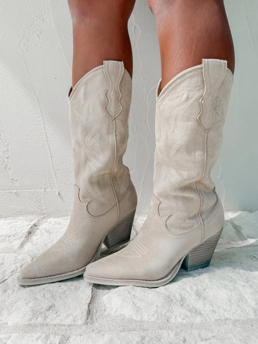 The Sahara Cream Suede Western Cowboy Boot | CK Squared Boutique
