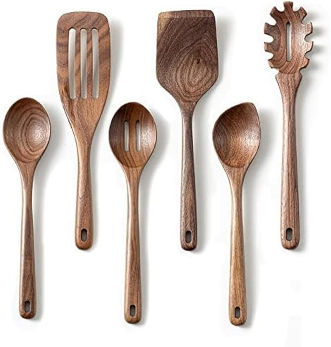 Gudamaye 12 inch Black walnut Wooden spoons for cooking, 6 PCES Long Handel Wooden Spoons, Natura... | Amazon (US)