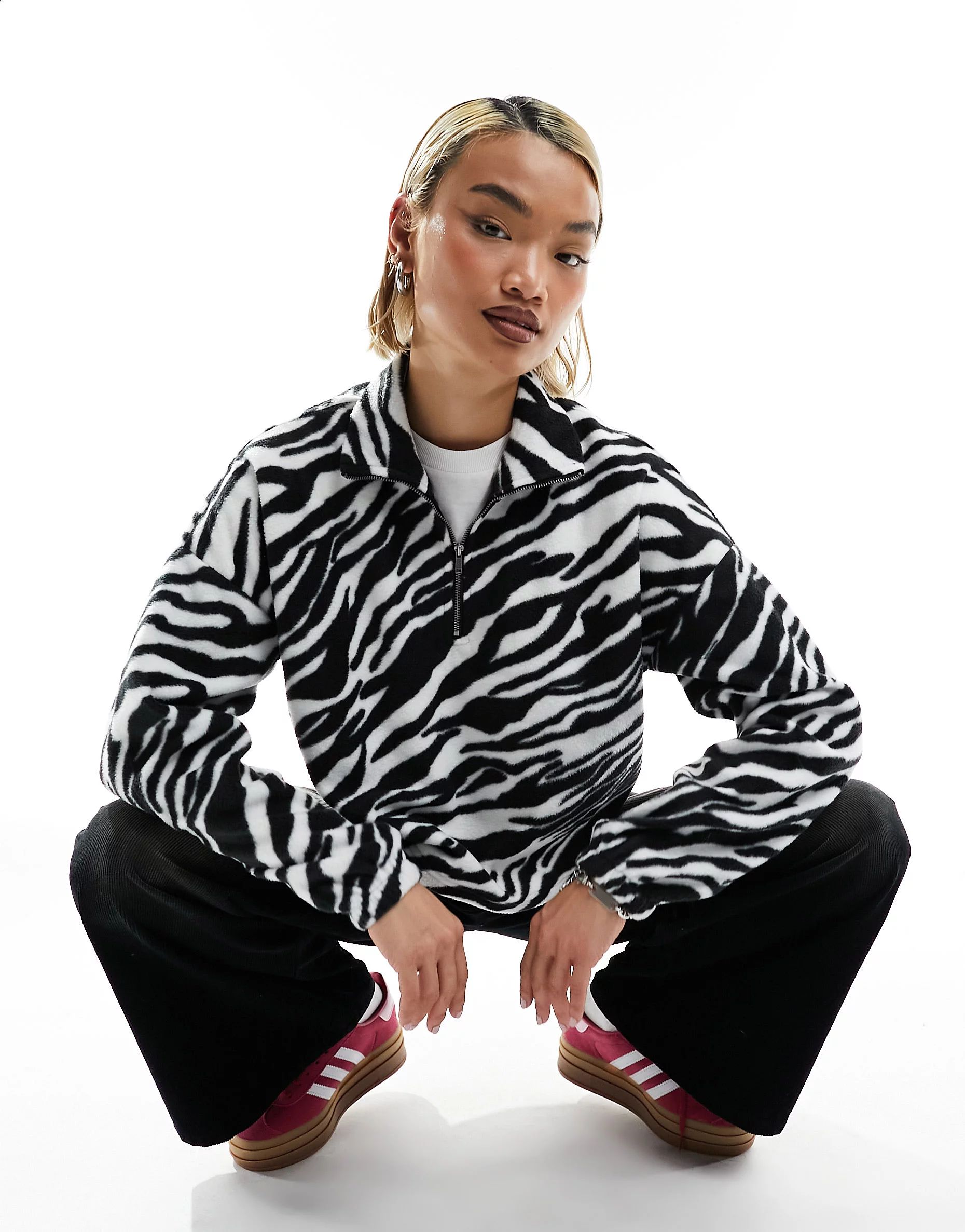 Noisy May 1/4 zip sweater in zebra | ASOS (Global)
