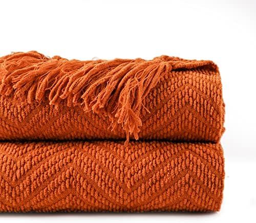 BATTILO HOME Orange Throw Blanket for Couch, Knit Woven Blanket Versatile for Chair, Super Soft W... | Amazon (US)
