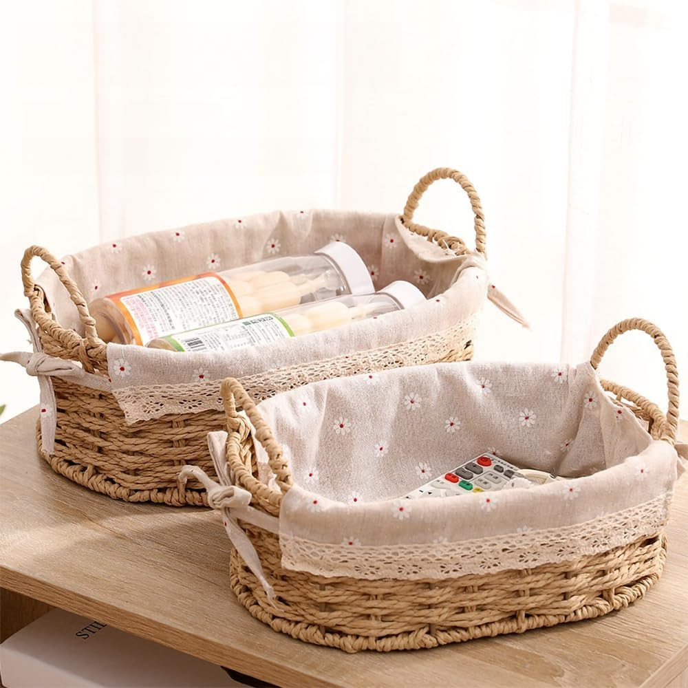 GIB Small Wicker Woven Storage Baskets for Organizing with Handle and Liner | Amazon (US)