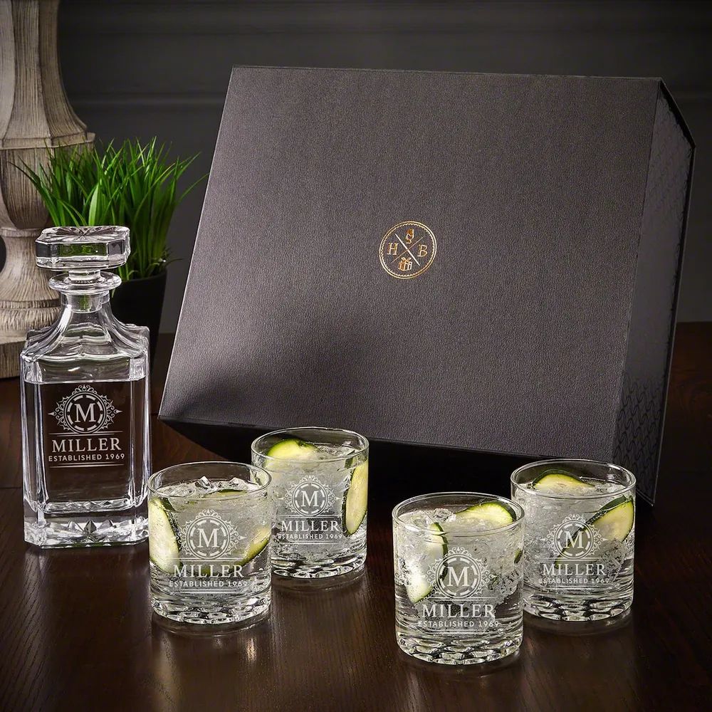 Engraved Gin and Tonic Gift Set with Cocktail Glasses & Luxury Box - 6pc | HomeWetBar.com