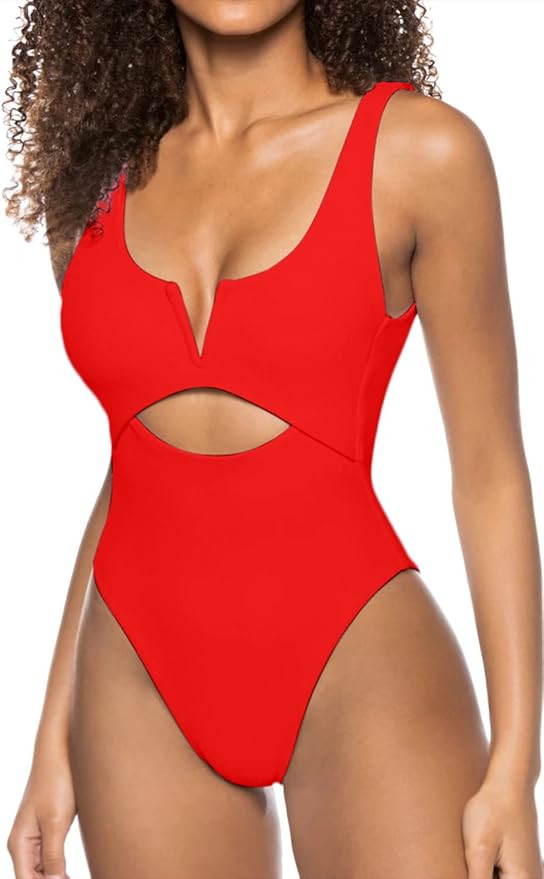Meyeeka Womens One Piece Swimsuits Tummy Control Bathing Suit for Women Push Up Swimwear V Neck H... | Amazon (US)