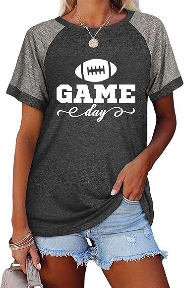 Chulianyouhuo Football Graphic Splicing Shirts for Women Funny Game Day Competition Short Sleeve ... | Amazon (US)