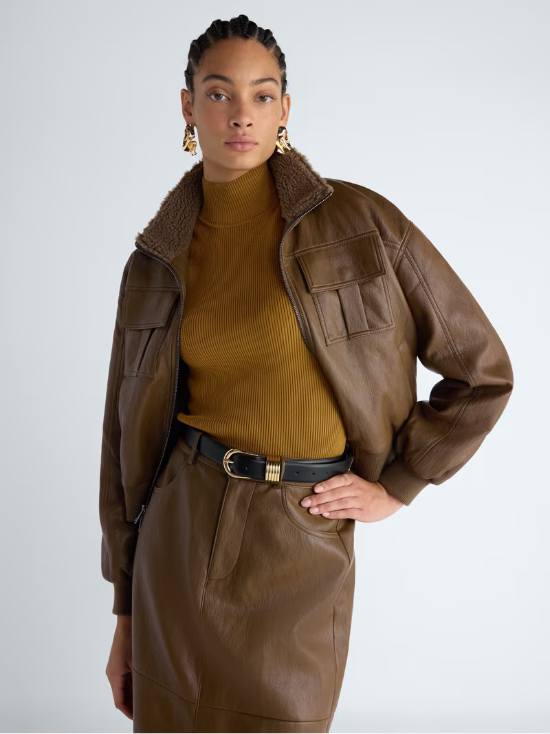 Scoop Women's and Women's Plus High Neck Faux Leather Cargo Bomber Jacket, Sizes XS-4X | Walmart (US)