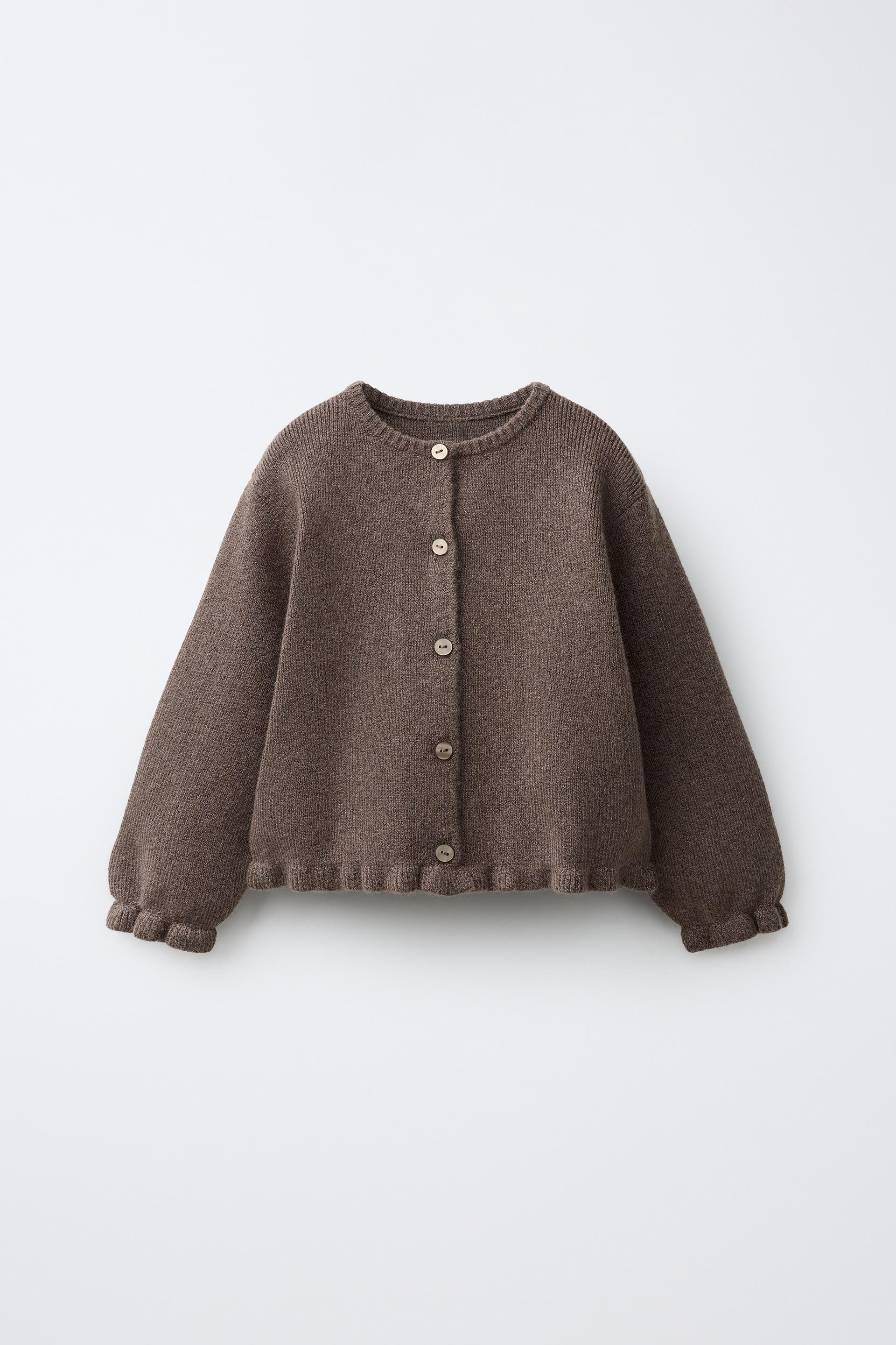 Zara - Ruffled Knit Cardigan - Brown / Taupe - 4 Years (40,9 Inches) - Kids | Zara US
