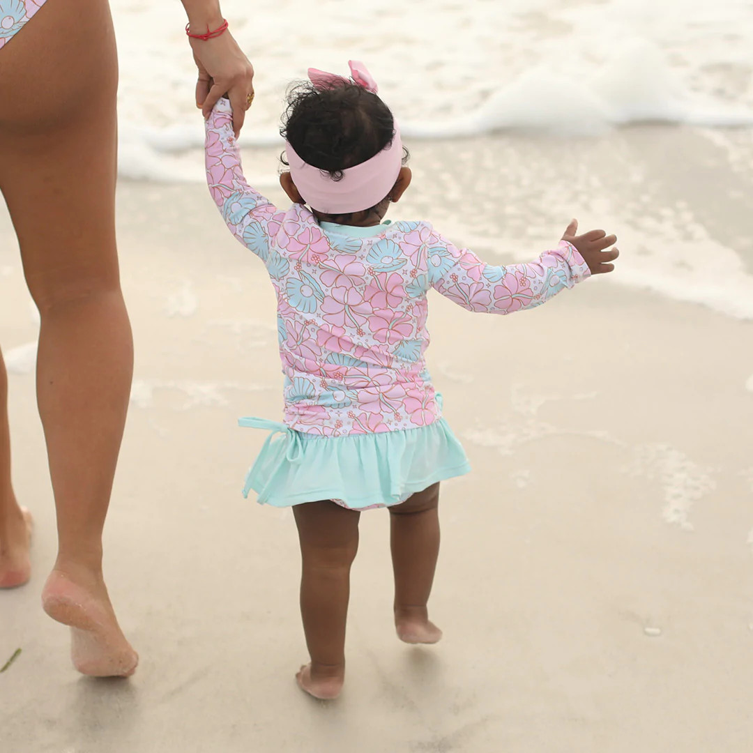 Long Sleeve Rash Guard Top With Ruffle Skirt | Ocean Pearl | Caden Lane