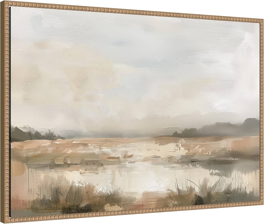 Kate and Laurel Framed Canvas Wall Art Print Neutral Abstract Landscape by The Creative Bunch Stu... | Amazon (US)