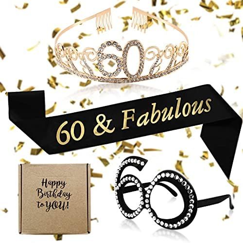 YISUYA 60th Fabulous Sash, Rhinestone Tiara and Crystal Frame Eyeglasses Set, 60th Birthday Party... | Amazon (US)