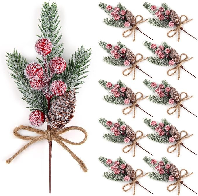 ELECLAND 10 Pcs Christmas Picks Decorations Artificial Pine Branches Stems Spray with Pine Cones ... | Amazon (US)
