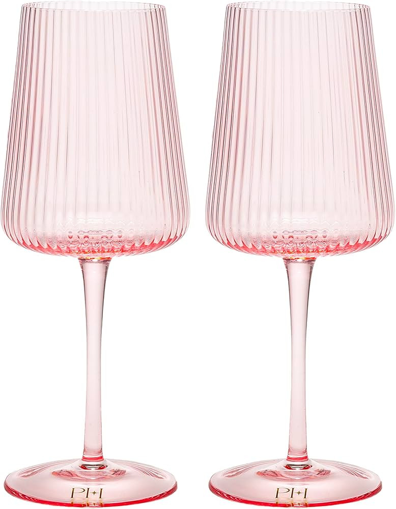 Paris Hilton Ribbed Wine Glass Set, Elegant Fluted Glassware, Perfect for Red Wine or White Wine,... | Amazon (US)