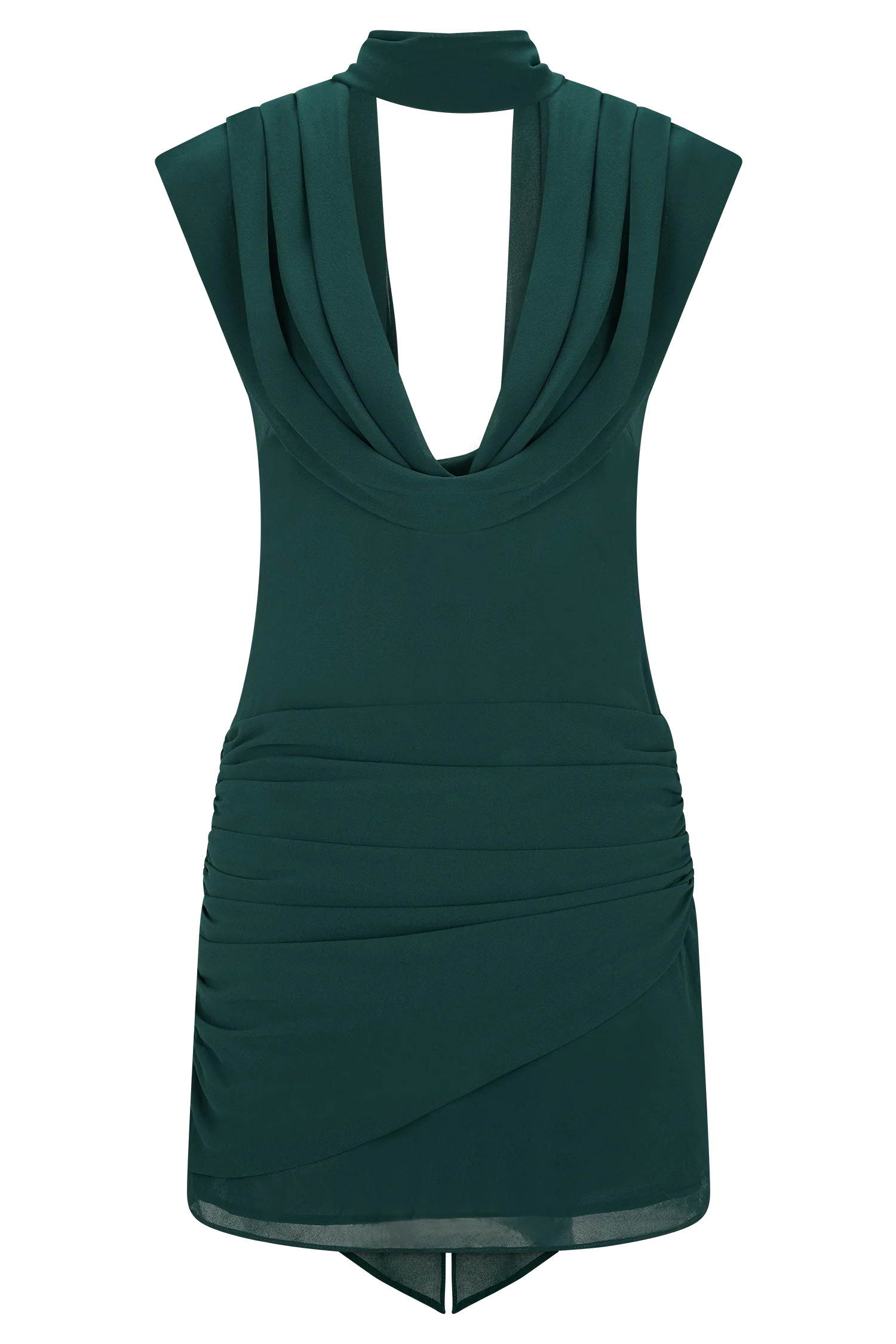 Giulia Chiffon Draped Mini Dress - Dark Emerald | MESHKI US