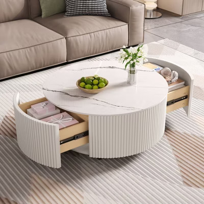 KWPZQEB Round Coffee Table, Center Table with Casters & Marble Pattern Sintered Stone Top, Accent Center Table with Hidden Drawers for Living Room | Target