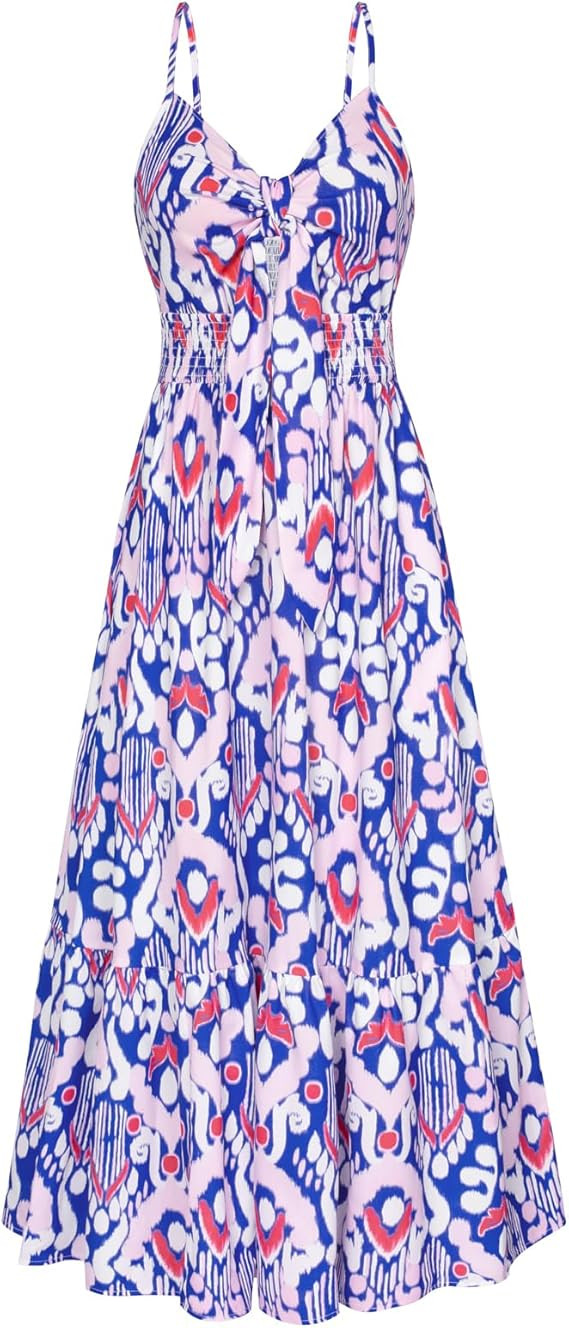 GRACE KARIN Women's 2025 Summer Maxi Dress Floral Tie Front Spaghetti Strap Casual Boho Beach Flo... | Amazon (US)