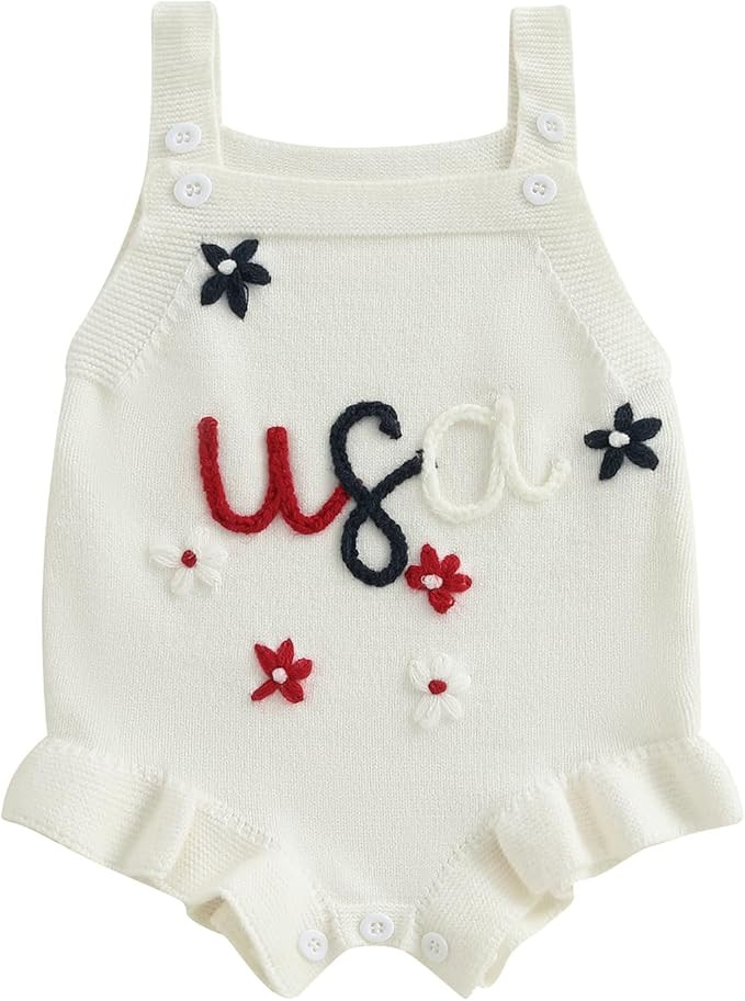 Baby Girl Knit Romper Summer Sleeveless Cherry Crochet Bodysuit One Piece Jumpsuit Infant Newborn... | Amazon (US)