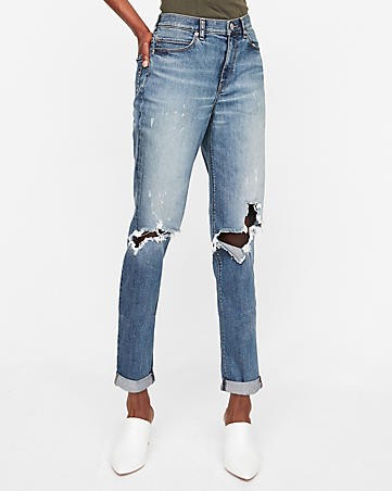 High Waisted Ripped Original Girlfriend Jeans | Express