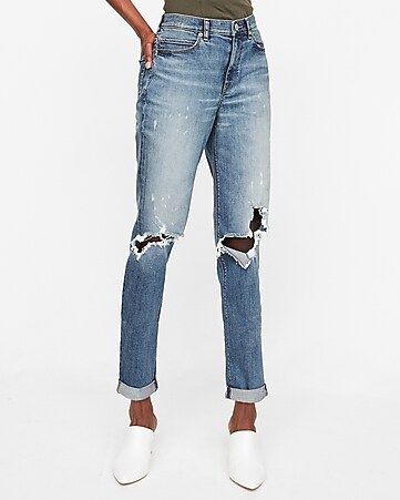 High Waisted Ripped Original Girlfriend Jeans | Express