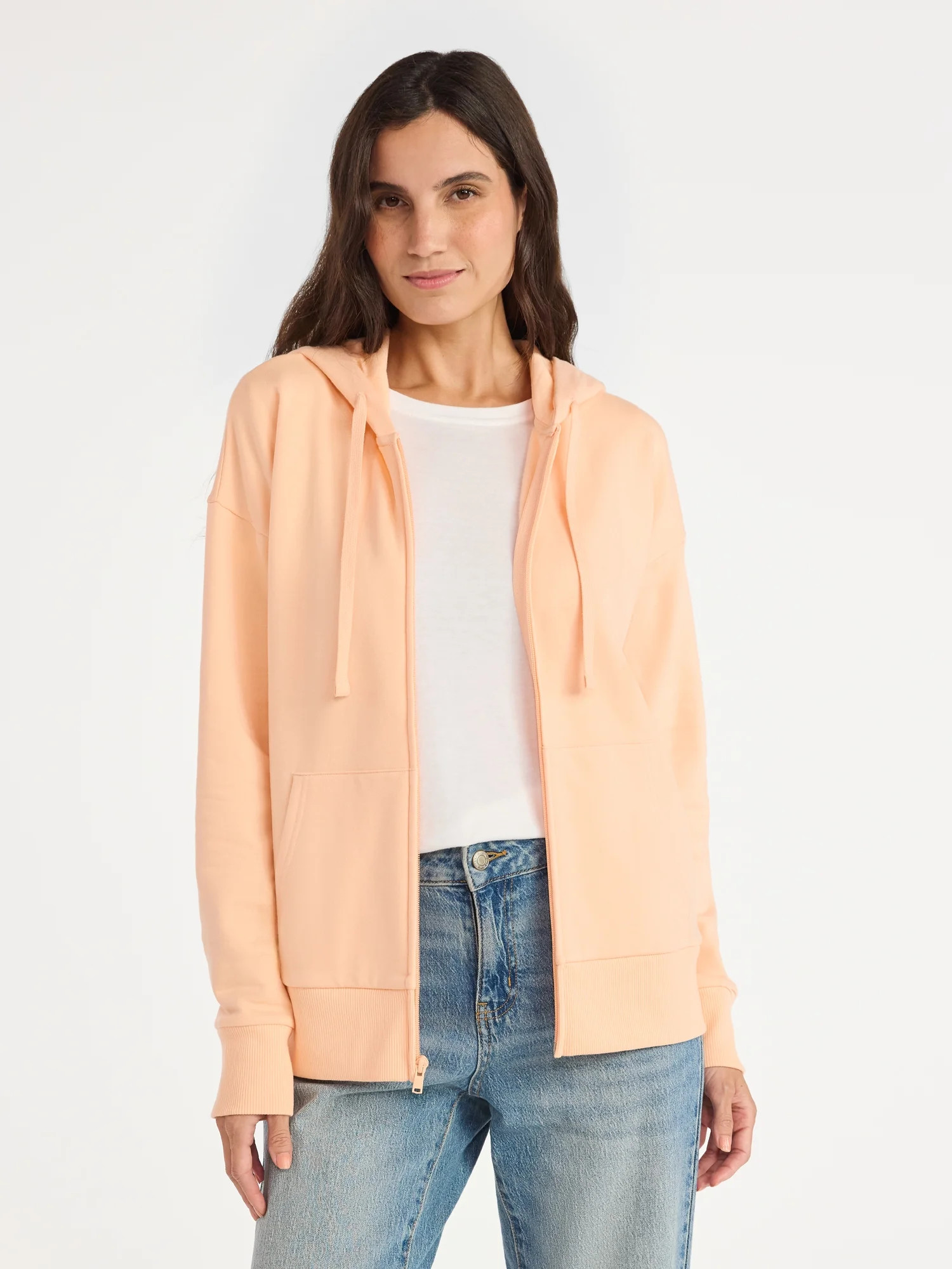 Time and Tru Women's and Women’s Plus Zip Front Fleece Hoodie Jacket, Sizes XS-4X | Walmart (US)