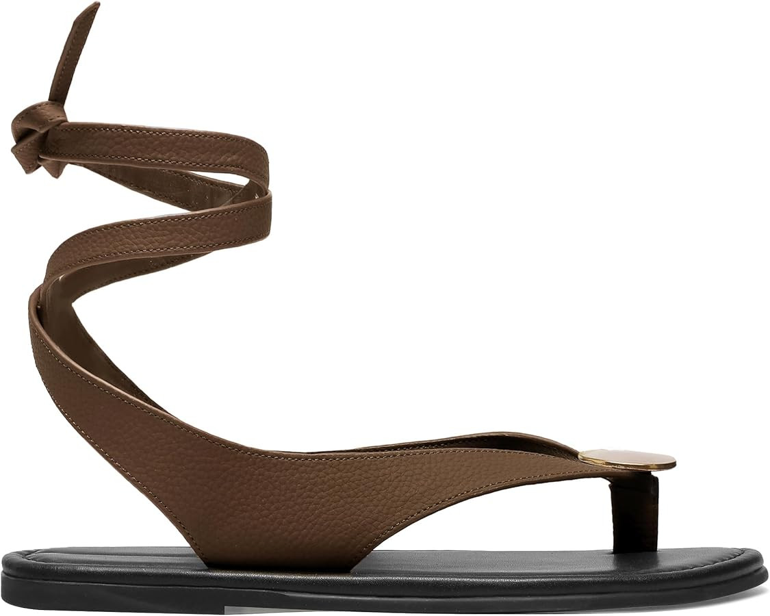 Strap Flip Flop Flat Sandals for Women with Metal Circular Ankle Strappy Ladies Fashion Cute Summ... | Amazon (US)