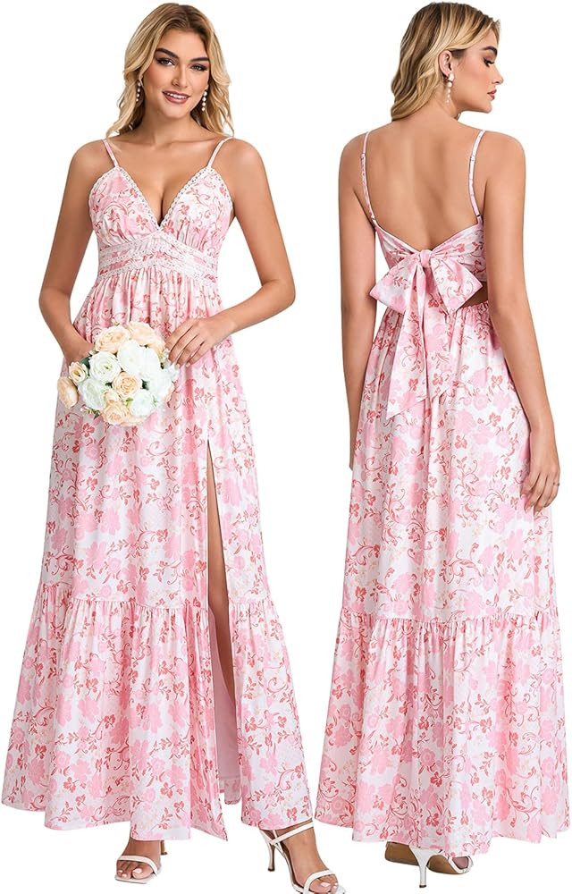 Pink Floral Maxi Dress Floral Dress Maxi Floral Dress Outfit Floral Sundress Amazon Sundresses  | Amazon (US)