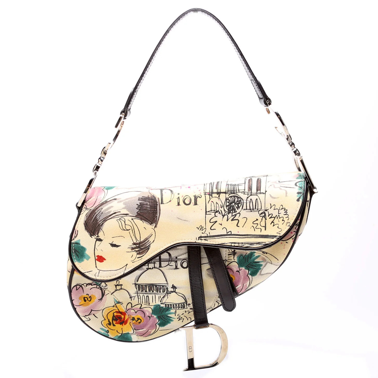 Limited Edition Paris 50's Canvas Saddle Bag Multicolor | Keeks Designer Handbags