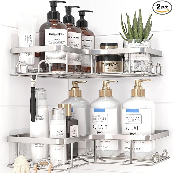Corner Shower Caddy - 2 Pack, Adhesive Shower Organizers, Rustproof Stainless Steel Shower Shelve... | Amazon (US)
