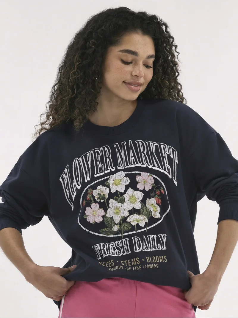 No Boundaries Oversized Graphic Crewneck Sweatshirt, Women's | Walmart (US)