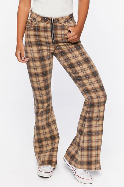 Plaid High-Rise Flare Pants | Forever 21 (US)