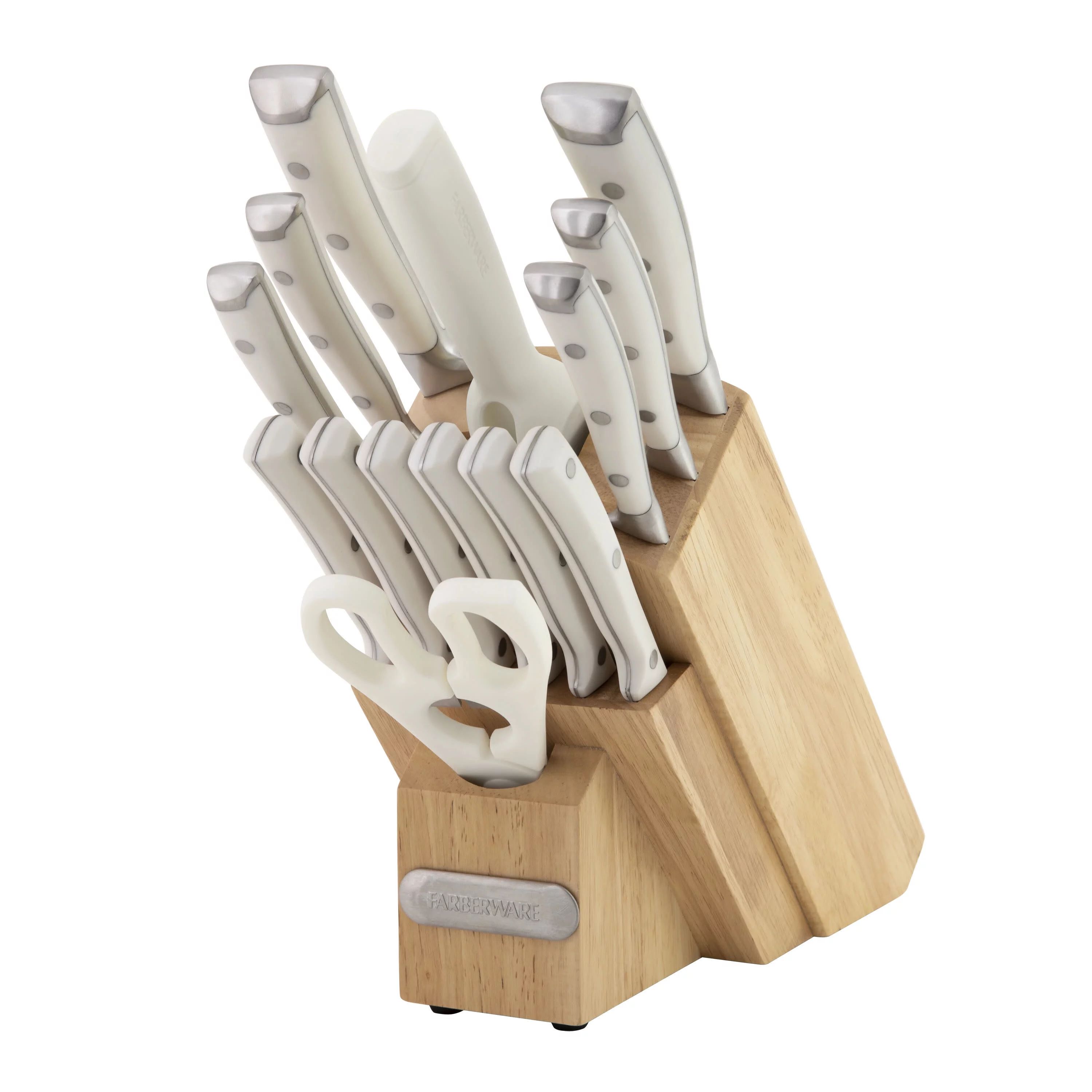 Farberware Forged Triple Riveted Knife Block Set 15-piece in White - Walmart.com | Walmart (US)