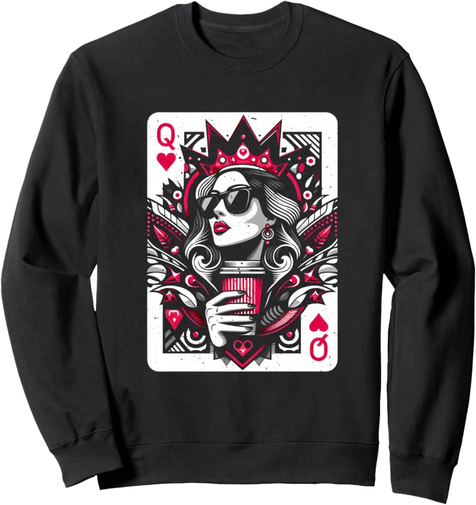 Queen Of Hearts Coffee Lover Women Gambling Gambler Sweatshirt | Amazon (US)
