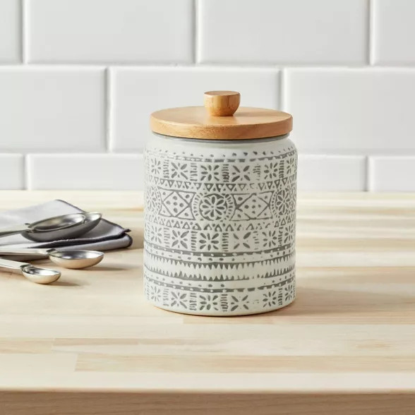 Small Stoneware Genesis Stripe Food Storage Canister White/Gray - Threshold™ | Target