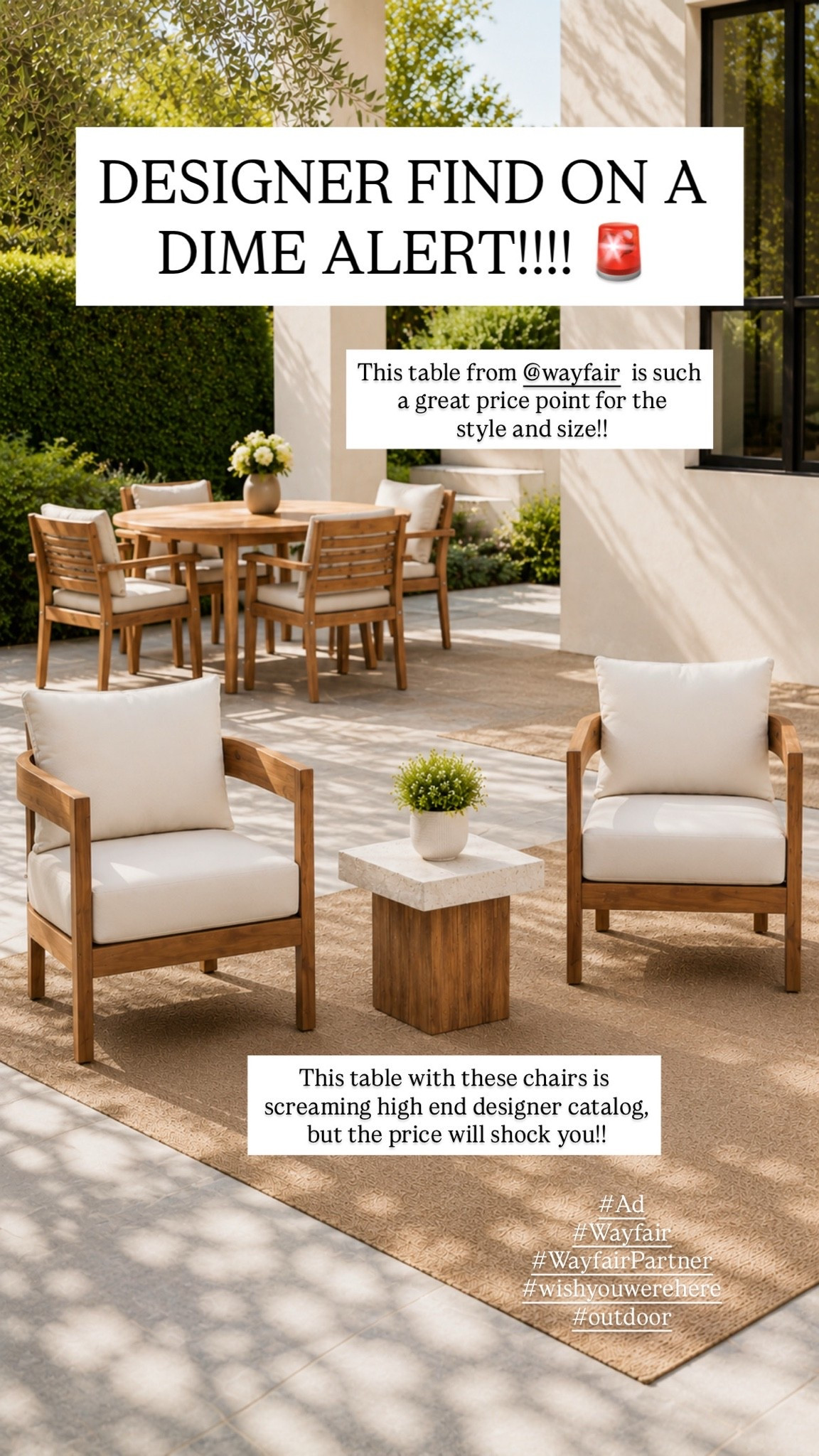 #Ad Wayfair does it again!! This table set is perfection, and this seating arrangement with the rounded back chairs and side table is screaming high end designer catalog! 
Get these and so many other amazing outdoor furniture pieces at @Wayfair !! 

#Wayfair #WayfairPartner #wishyouwerehere #outdoor