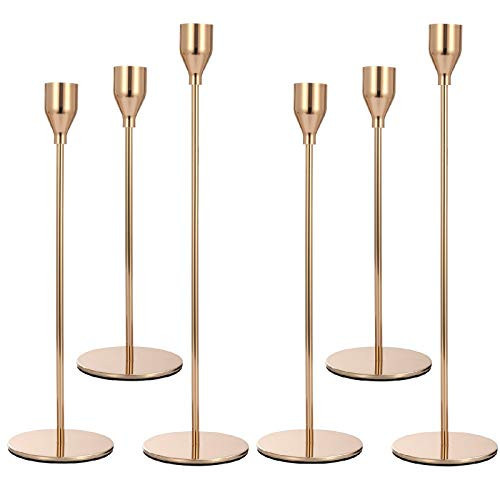 Anndason Set of 6 Pink Gold Candlestick Holders Pink Gold Candle Holder Taper Candle Holders Candle Holders Decorative Candlestick Holder for Home Decor, Wedding, Dinning, Party, Anniversary (Gold) | Amazon (US)