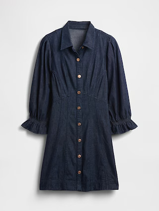 Denim Puff-Sleeve Seamed Mini Dress | Gap (US)
