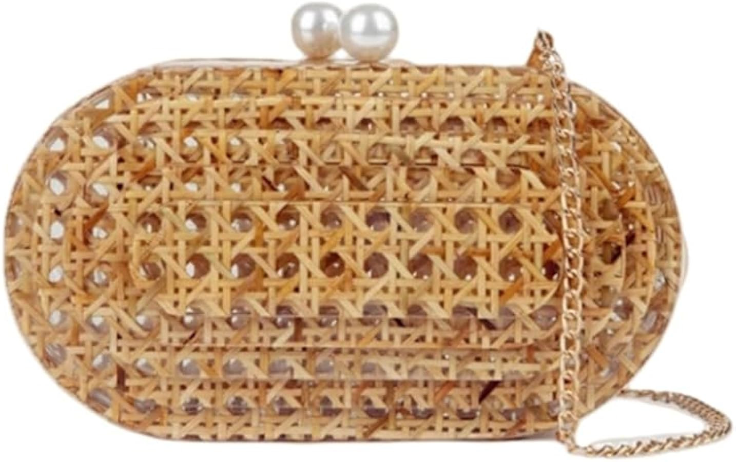 Women Acrylic Handbag Rattan Woven Pattern Square Box Crossbody Handbag Shoulder Bag Chain Purse | Amazon (US)