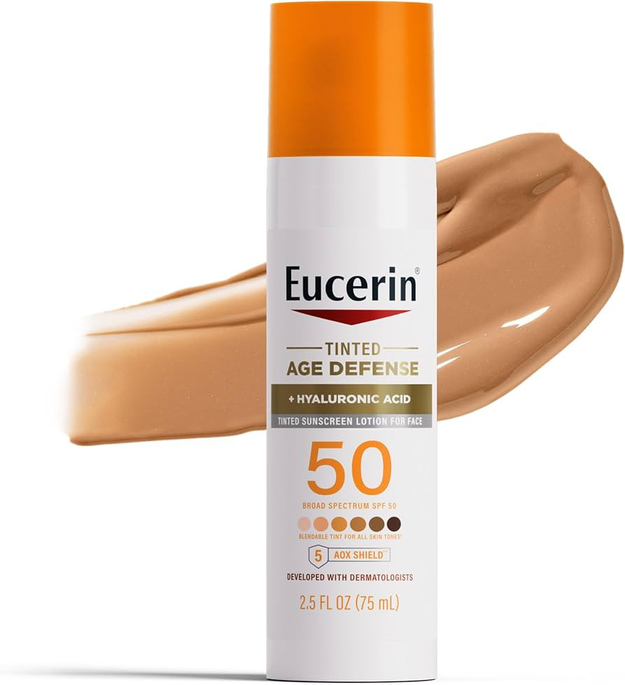 Eucerin Sun Tinted Age Defense Face Sunscreen Lotion SPF 50 with Hyaluronic Acid, Tinted Sunscree... | Amazon (US)