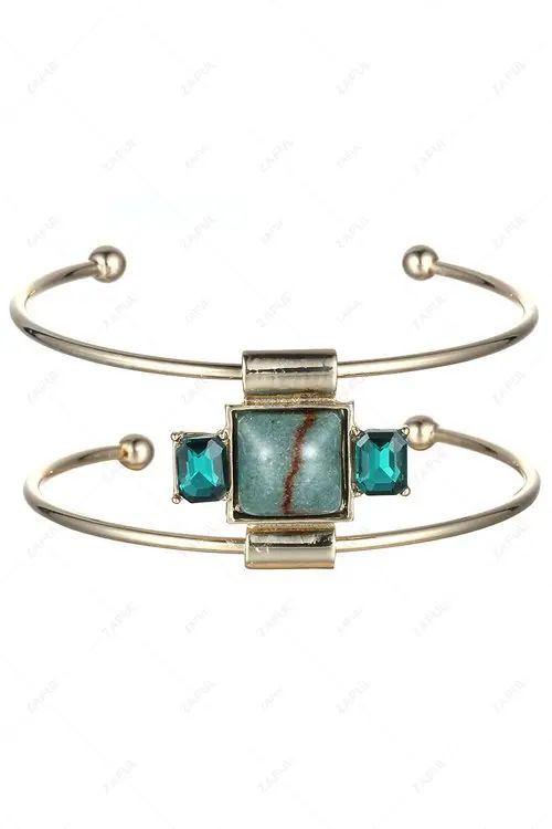 Faux Gemstone Square Double-Layered Cuff Bracelet For Women | ZAFUL (Global)