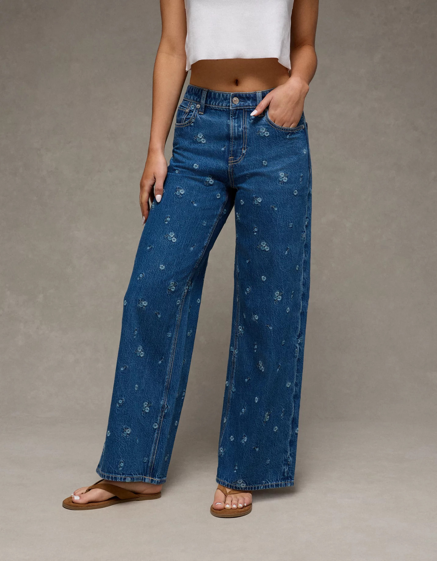 Dreamy Drape + Online Exclusive AE Super High-Waisted Embroidered Baggy Wide-Leg Jean | American Eagle Outfitters (US & CA)