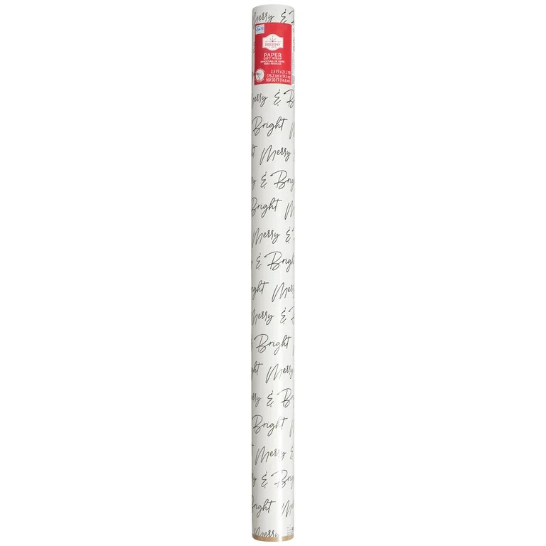 Black & White Merry & Bright Christmas Gift Wrap Paper, 1 Roll, (160 sq ft), by Holiday Time | Walmart (US)