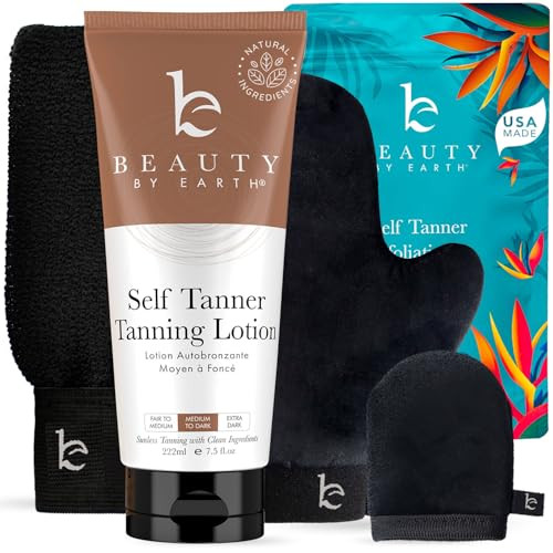 Self Tanner Kit - USA Made with Organic & Natural Ingredients, Tanning Lotion with Glove & Exfoliating Mitt, Non Toxic Gradual Tan Lotion, Sunless Tanner for Fake Tan, Streak Free & No Orange Tones | Amazon (US)