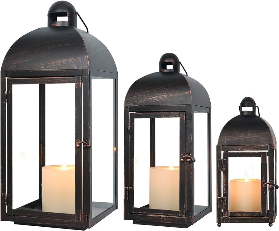 NEEDOMO Set of 3 Black Outdoor Candle Lantern Decor, 23'' & 17'' &7.5'' Tall Metal Candle Holders... | Amazon (US)