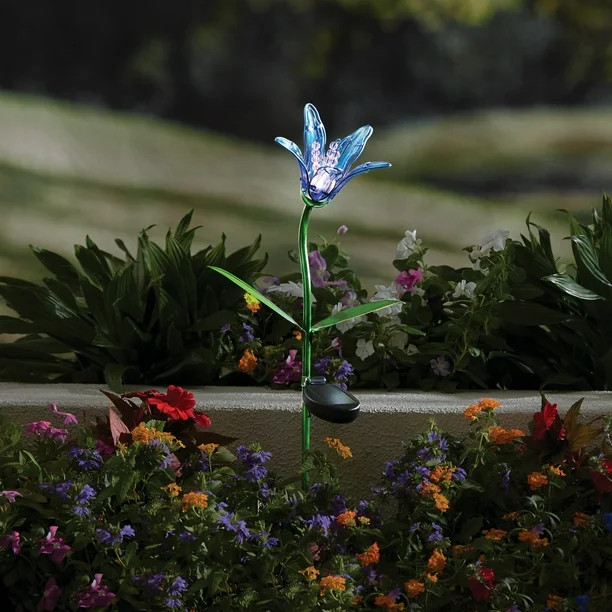 Better Homes & Gardens Solar Powered Blue Flower Stake Light Outdoor Décor | Walmart (US)