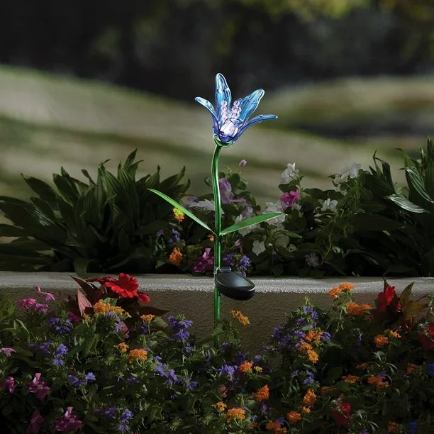 Better Homes & Gardens Solar Powered Blue Flower Stake Light Outdoor Décor | Walmart (US)