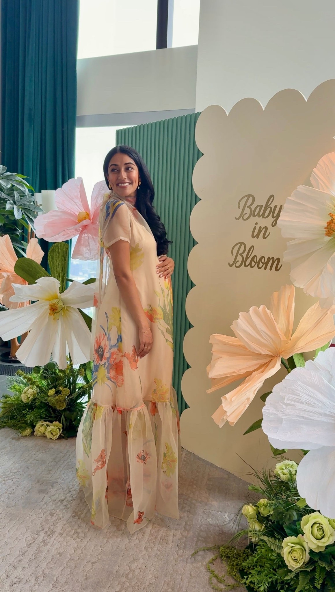 What I wore for my baby shower. This exact print is available at Staud