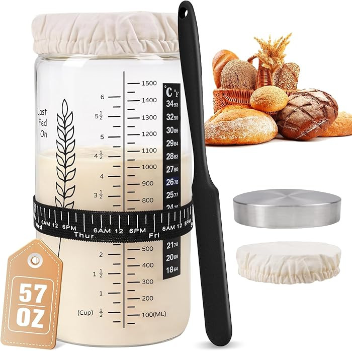 57oz Sourdough Starter Jar Kit, Extra Large Capacity Sourdough Jar, Wide Mouth Sourdough Bread St... | Amazon (US)