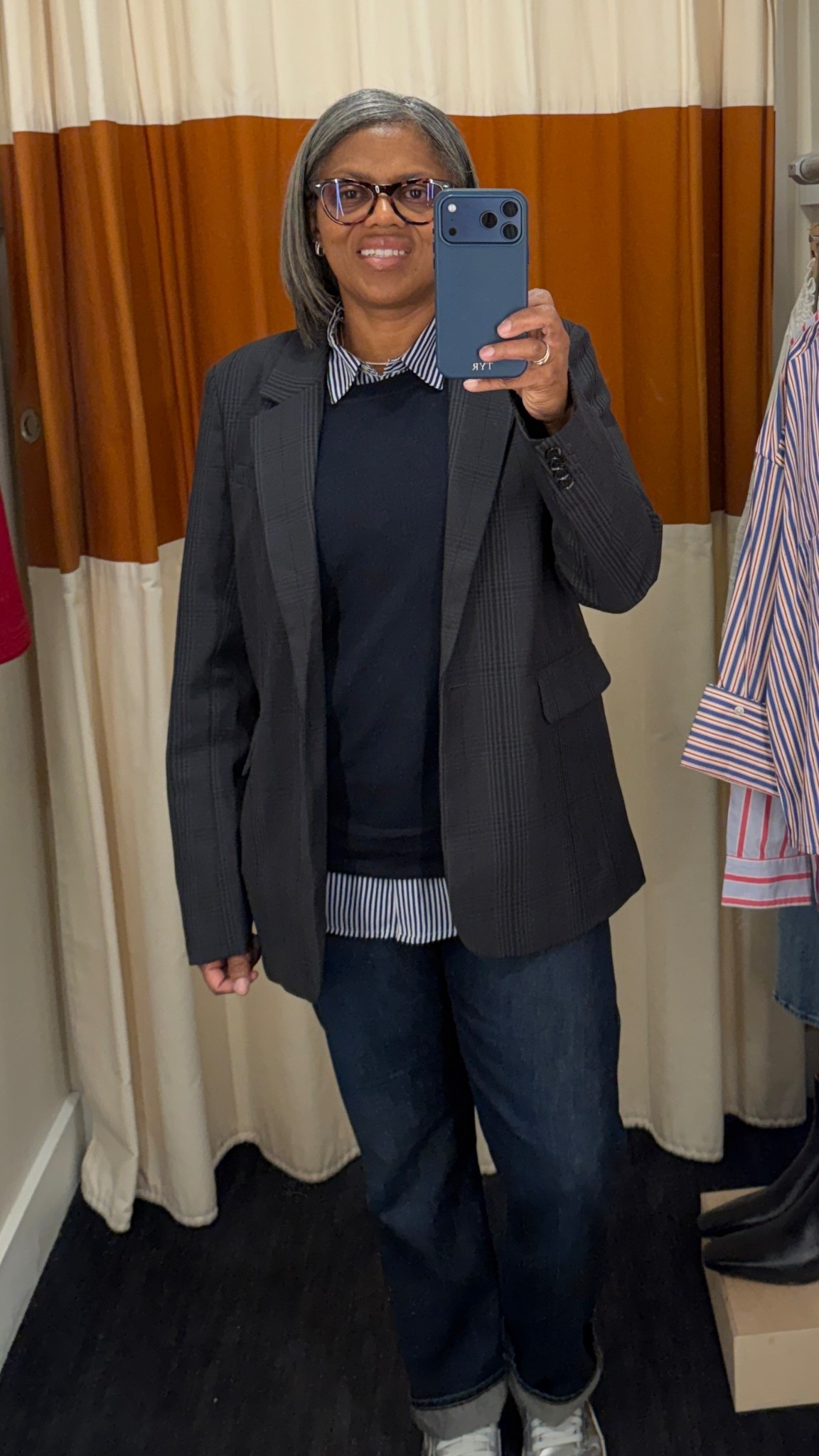 Layered a striped button-down under a classic sweater and topped it with this @abercrombie   blazer. Paired with my favorite @Madewell  jeans for that relaxed, cuffed look.

#LTKStyle #LTKFinds #WomenOver50Style #BlazerOutfit #MadewellJeans #EverydayStyle #ClassicWithATwist



#LTKootd #LTKMidsize #LTKOver40