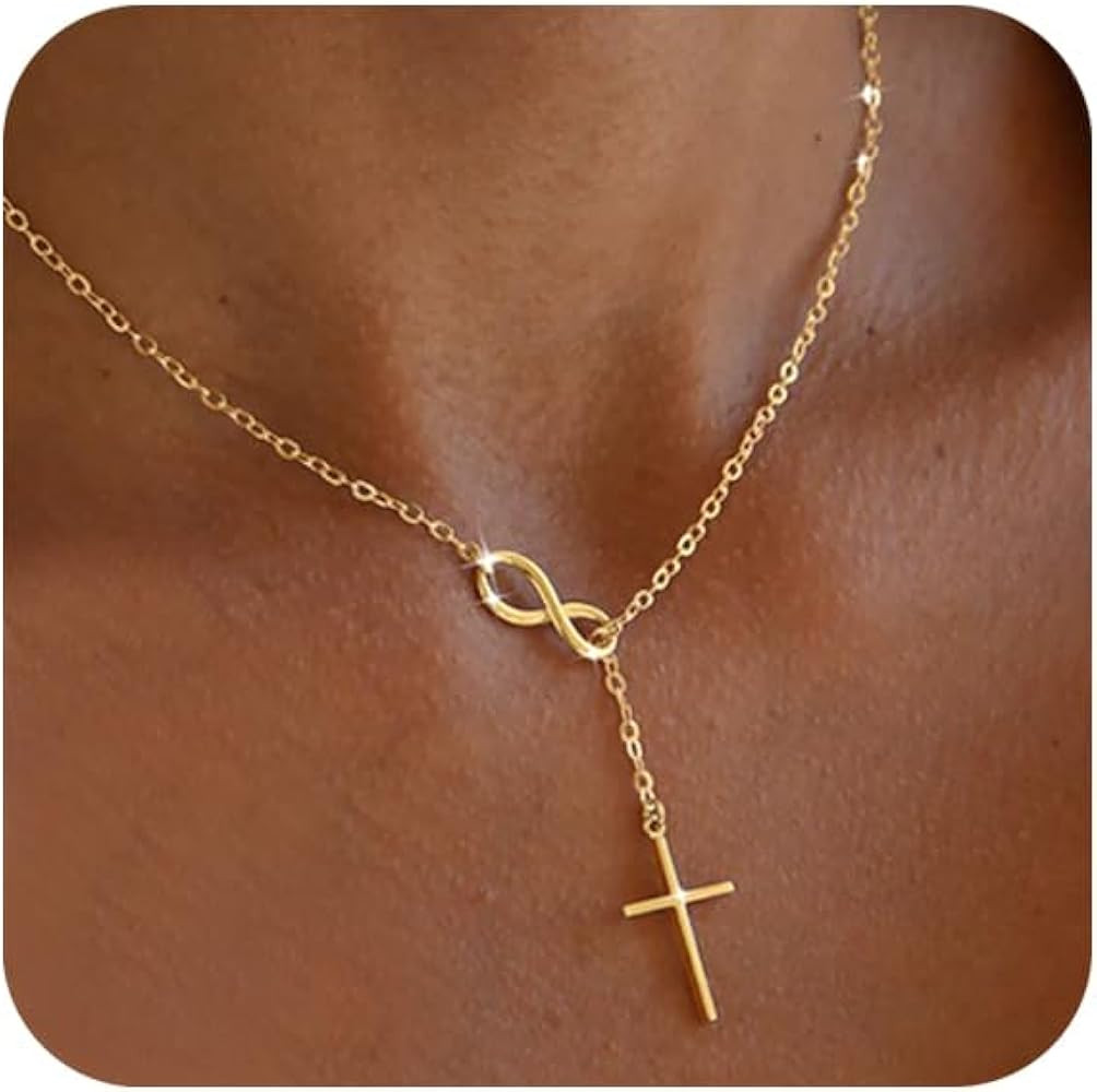 Gold Necklace for Women, Dainty Infinity Cross Pendant Necklace, Non Tarnish & Waterproof Jewelry... | Amazon (US)