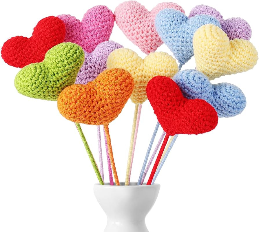 YoungJoy 12 Pcs Crochet Rose Handmade Knitted Flowers Tulip Sunflower Daisy Heart Artificial Knit... | Amazon (US)
